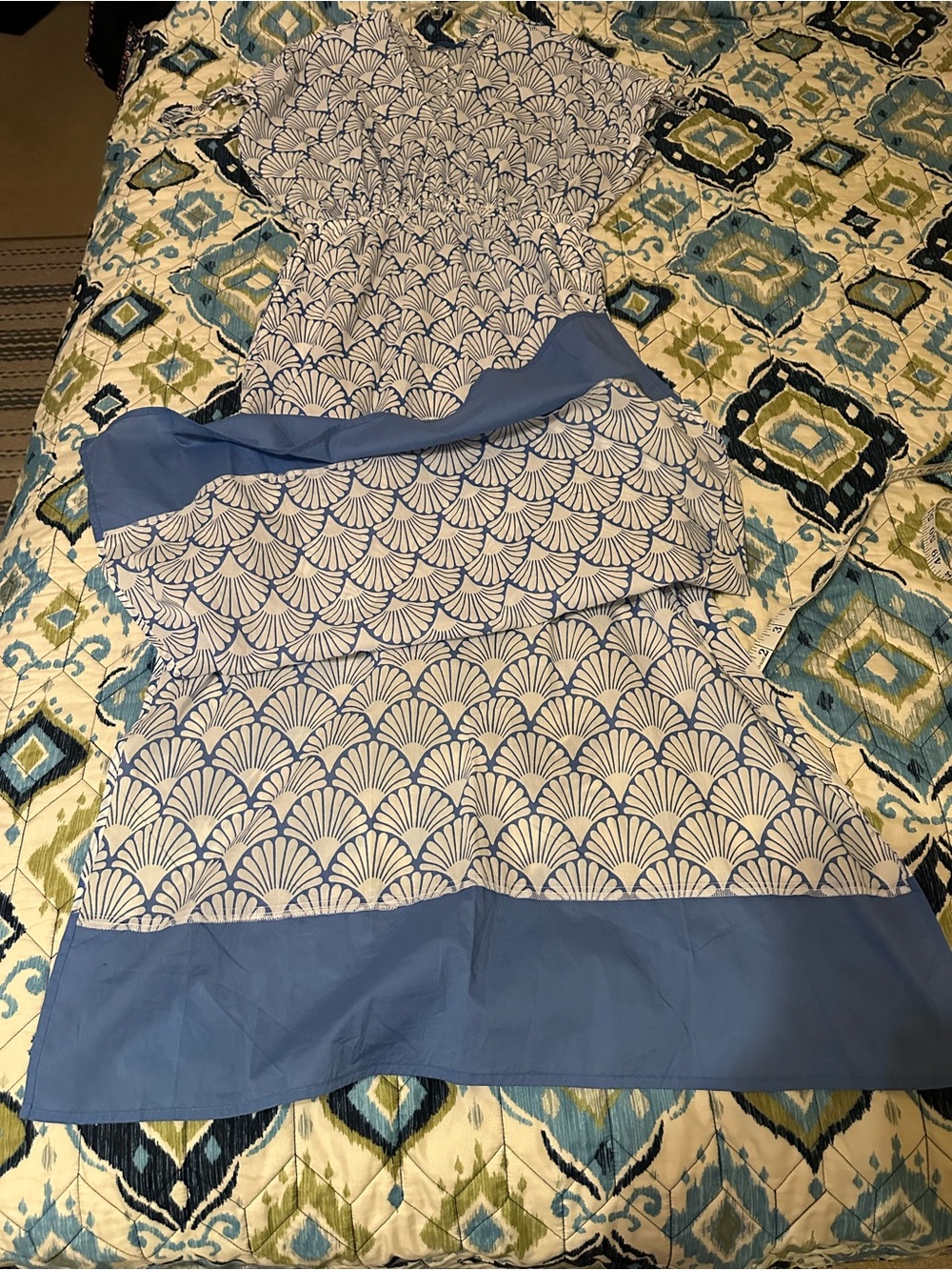 J. McLaughlin Etta Dress NWT size Medium Blue White Deco Shell Cotton Maxi - Picture 11 of 15